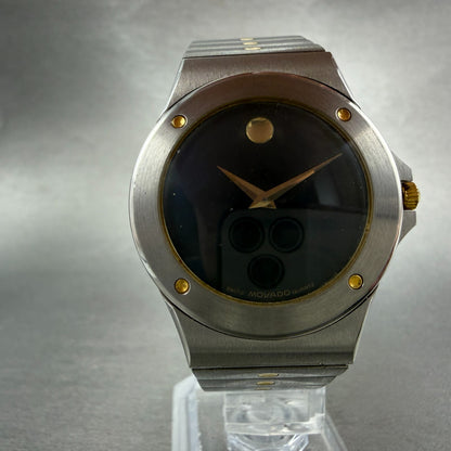 Movado Museum Watch Men 34mm Black Dial Two Tone Round New Battery W/Box6