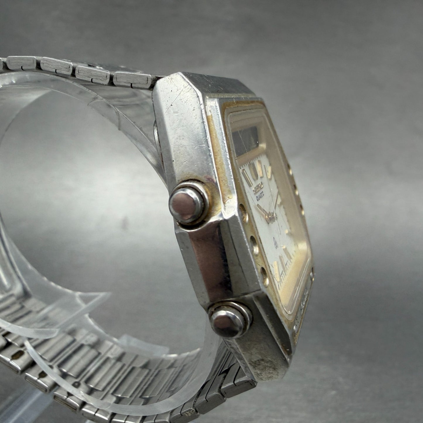 Seiko Analog Digital Watch Men 35mm Silver Dal Two Tone H357-5140 PARTS Vintage4