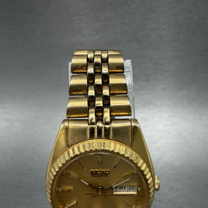Seiko Watch Women 25mm Gold Dial Gold Tone Daydate Round 7N830041 New Battery4