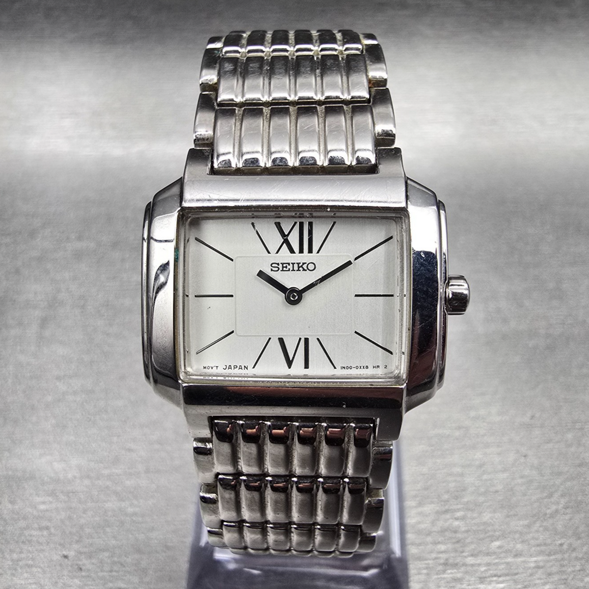 Seiko Tank Watch Women 25mm White Dial Silver Tone Rectangle 1N00-0PT0 New Batt0