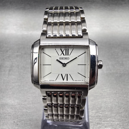 Seiko Tank Watch Women 25mm White Dial Silver Tone Rectangle 1N00-0PT0 New Batt0