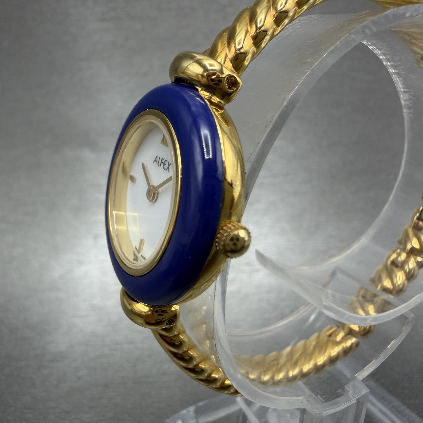 Alfex Interchange Bezel Watch Women 24mm White Dial Gold Tone Bangle New Batt3