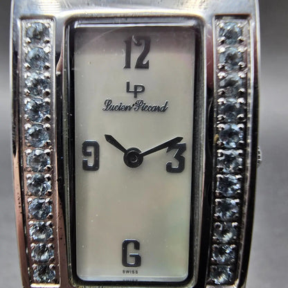 Lucien Piccard Tank Watch Women 22mm MOP Dial Silver Gem Set Rectangle New Batt1