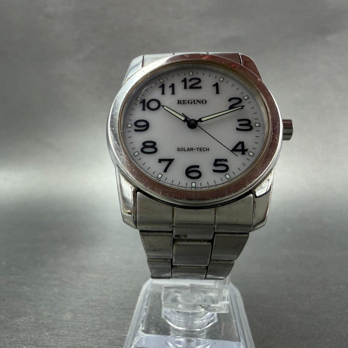 Citizen Reguno Watch Men 37mm White Dial Silver Tone Solar Round Runs E0315