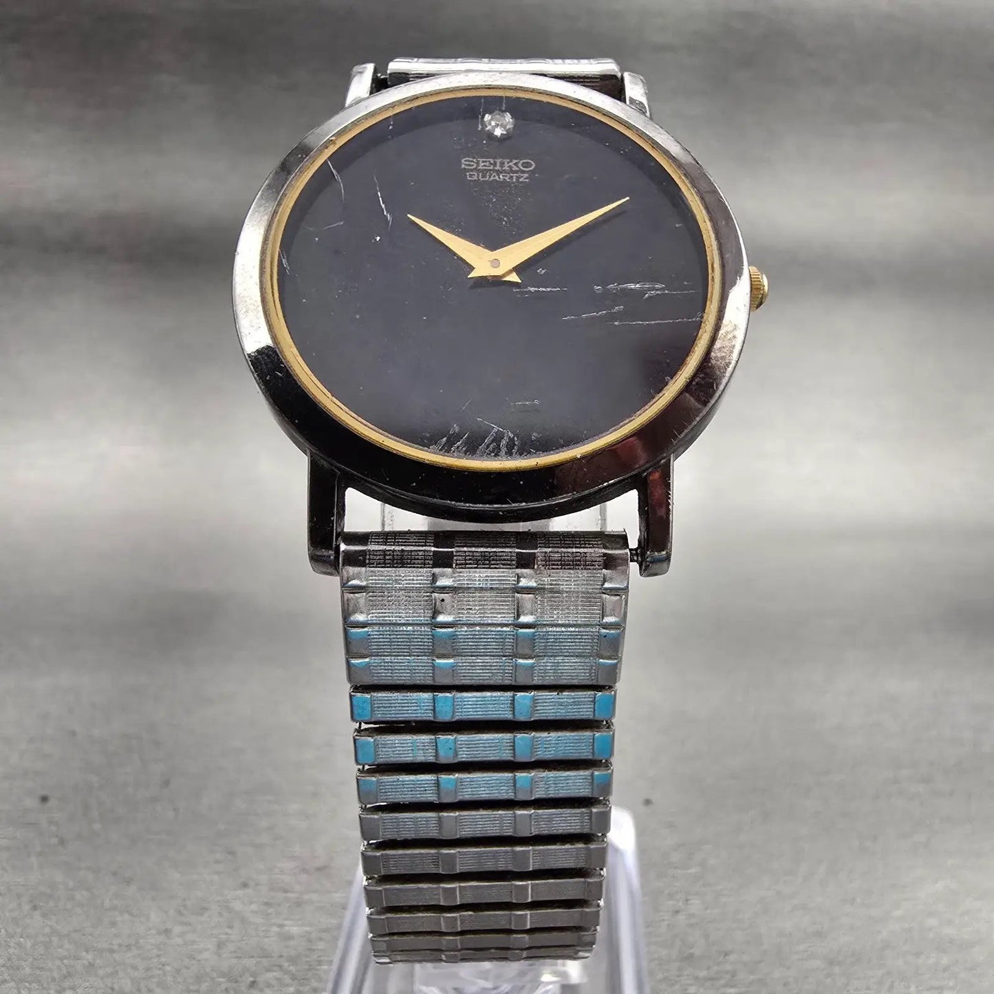 Seiko Watch Men 34mm Black Dial Black Tone Round 7N00-8A49 New Battery Vintage5