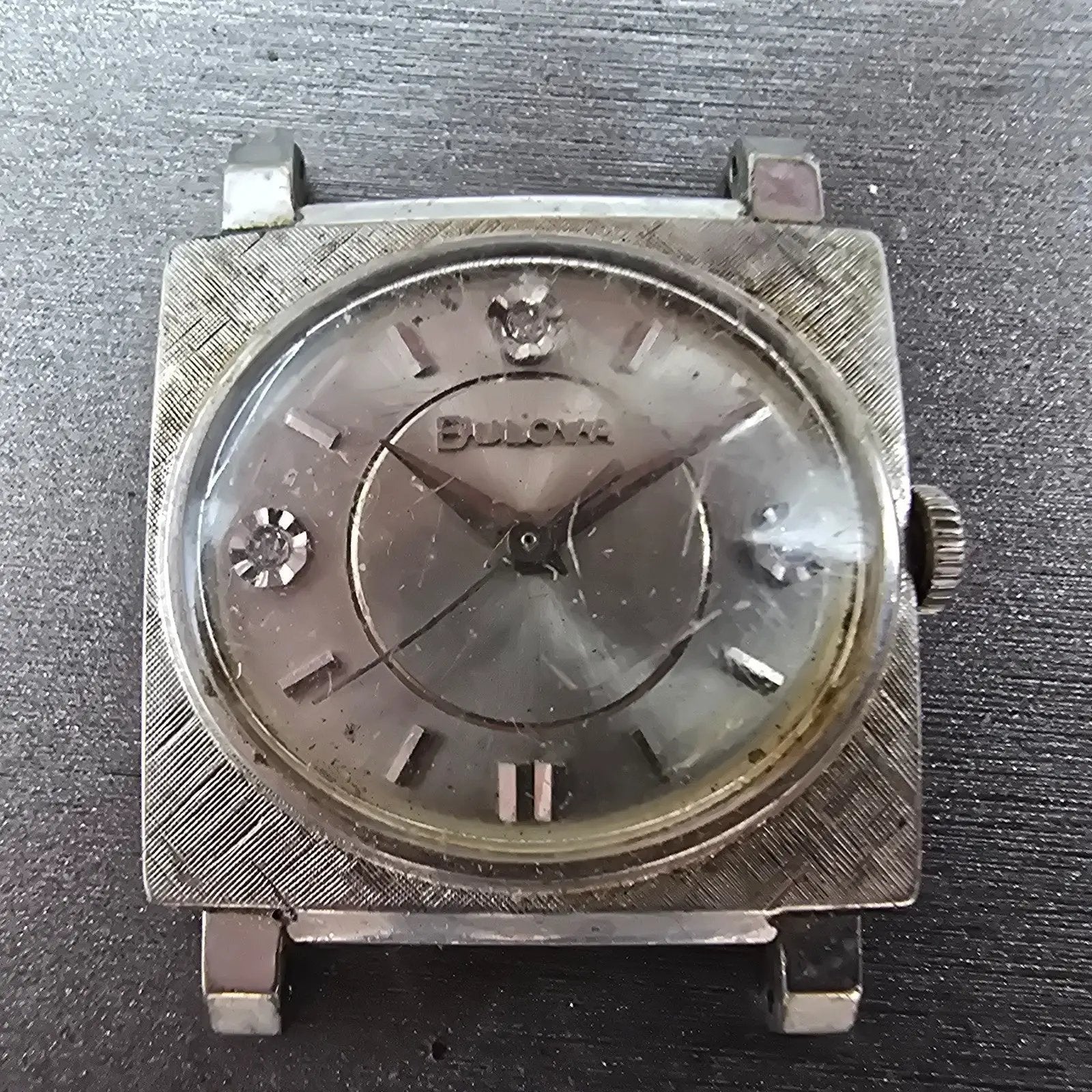 Bulova Tank Watch 28mm Men Silver Dial White Gold Filled Diamond Manual M6 PARTS2