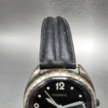 Fossil Watch Men 35mm Black Dial Silver Tone Round VT-2420 New Battery