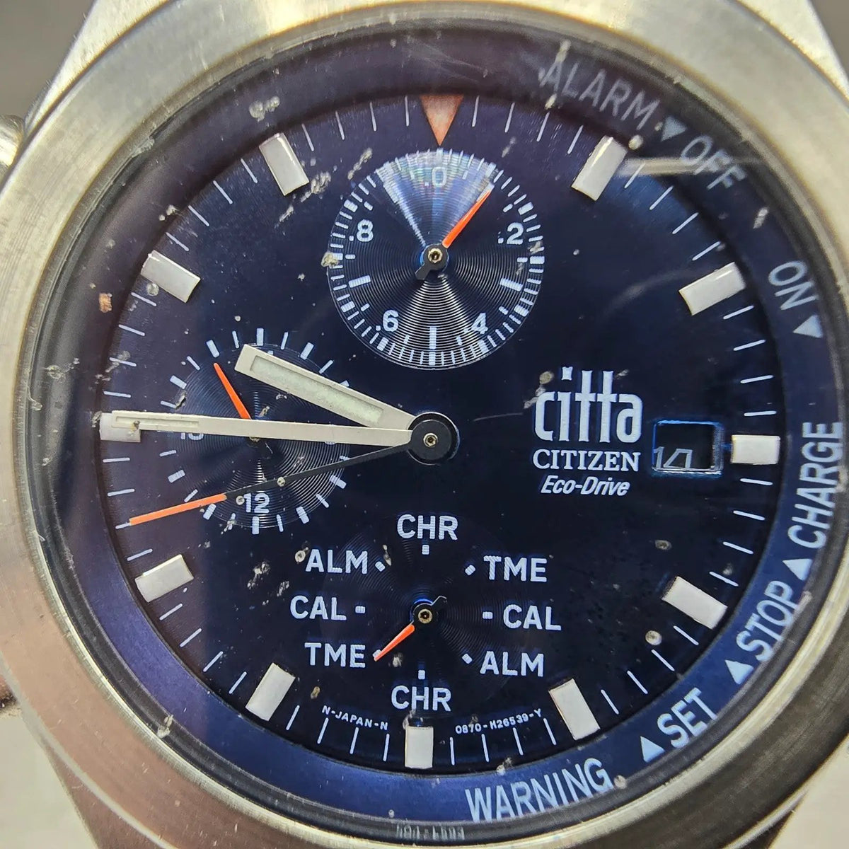 Citizen Eco-Drive Citta Chronograph Watch Men 37mm Blue Dial Steel 0870-H15 PART2