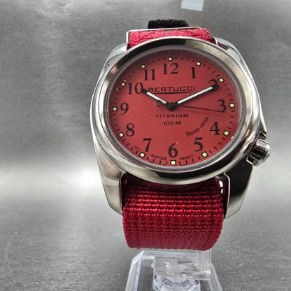 Bertucci A-2T Rosso Corsa Watch Men 40mm Red Dial Titanium Round New battery6