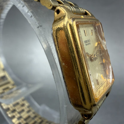 Seiko Tank Watch Women 18mm Champagne Dial Gold Tone Rectangle V401-5129 NewBat03
