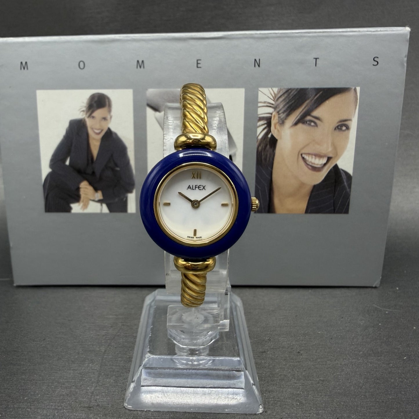 Alfex Interchange Bezel Watch Women 24mm White Dial Gold Tone Bangle New Batt0