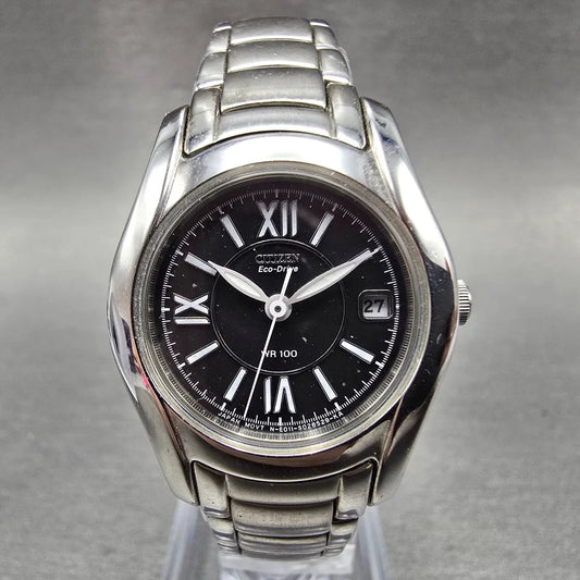 Citizen Watch Women 25mm Black Dial Silver Tone Date Round E011-S015502 Runs BG0