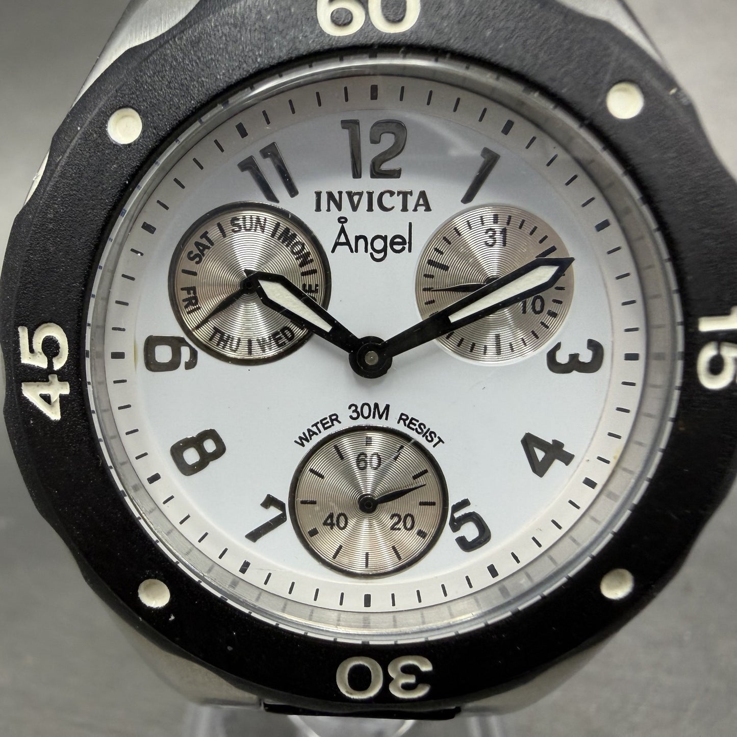 Invicta Angle Watch Women 38mm White Dial Steel Daydate Black 0733 New battery1