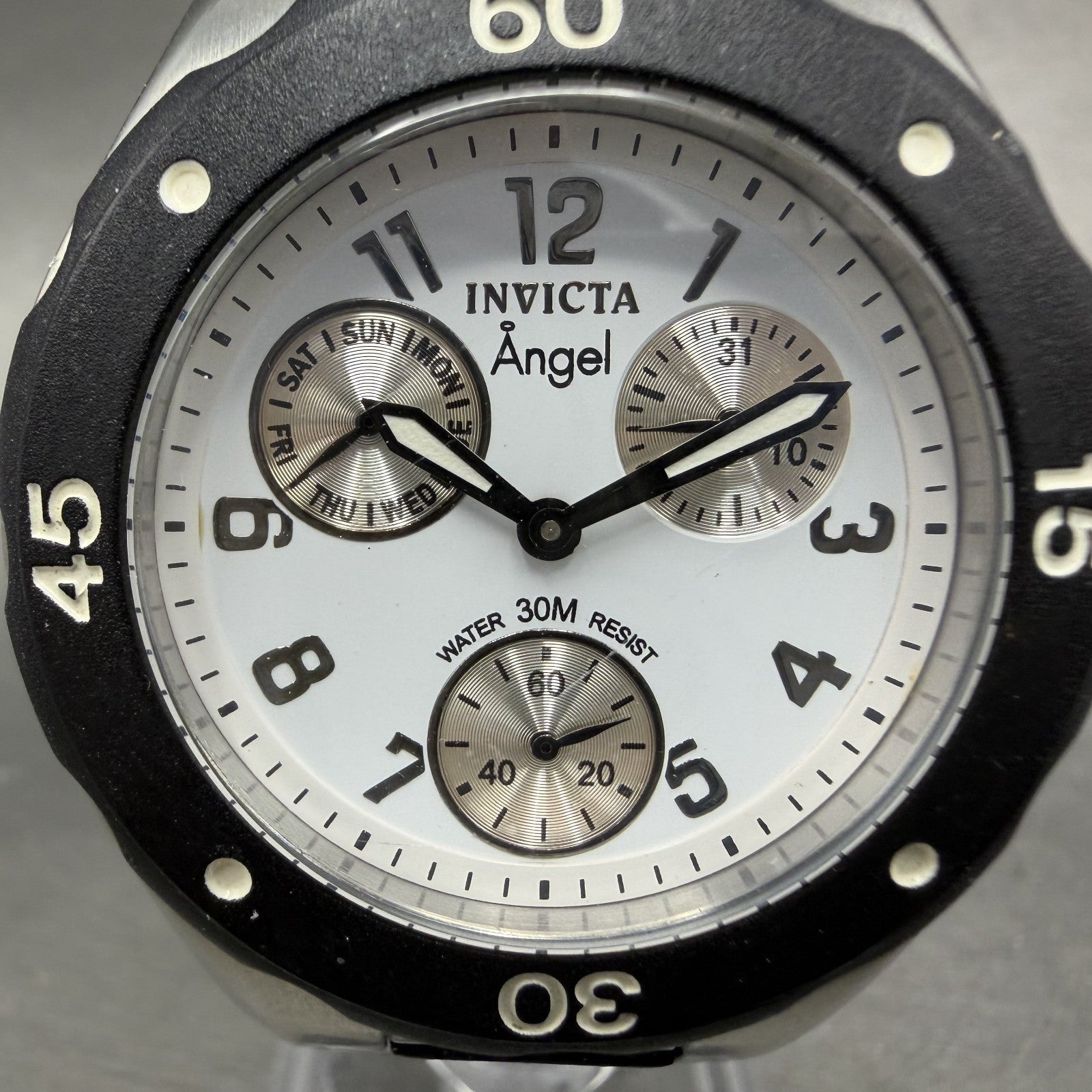 Invicta Angle Watch Women 38mm White Dial Steel Daydate Black 0733 New battery1