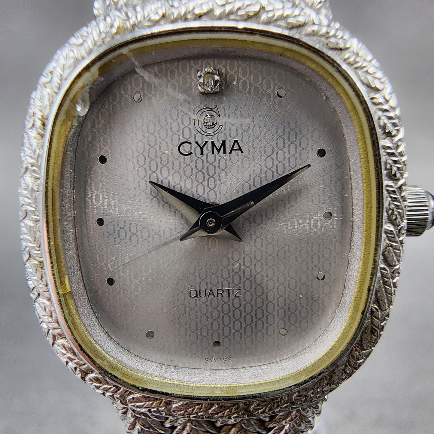 Cyma Watch Women 21mm Silver Dial Silver Tone Rectangle 706 New Battery ABC1231