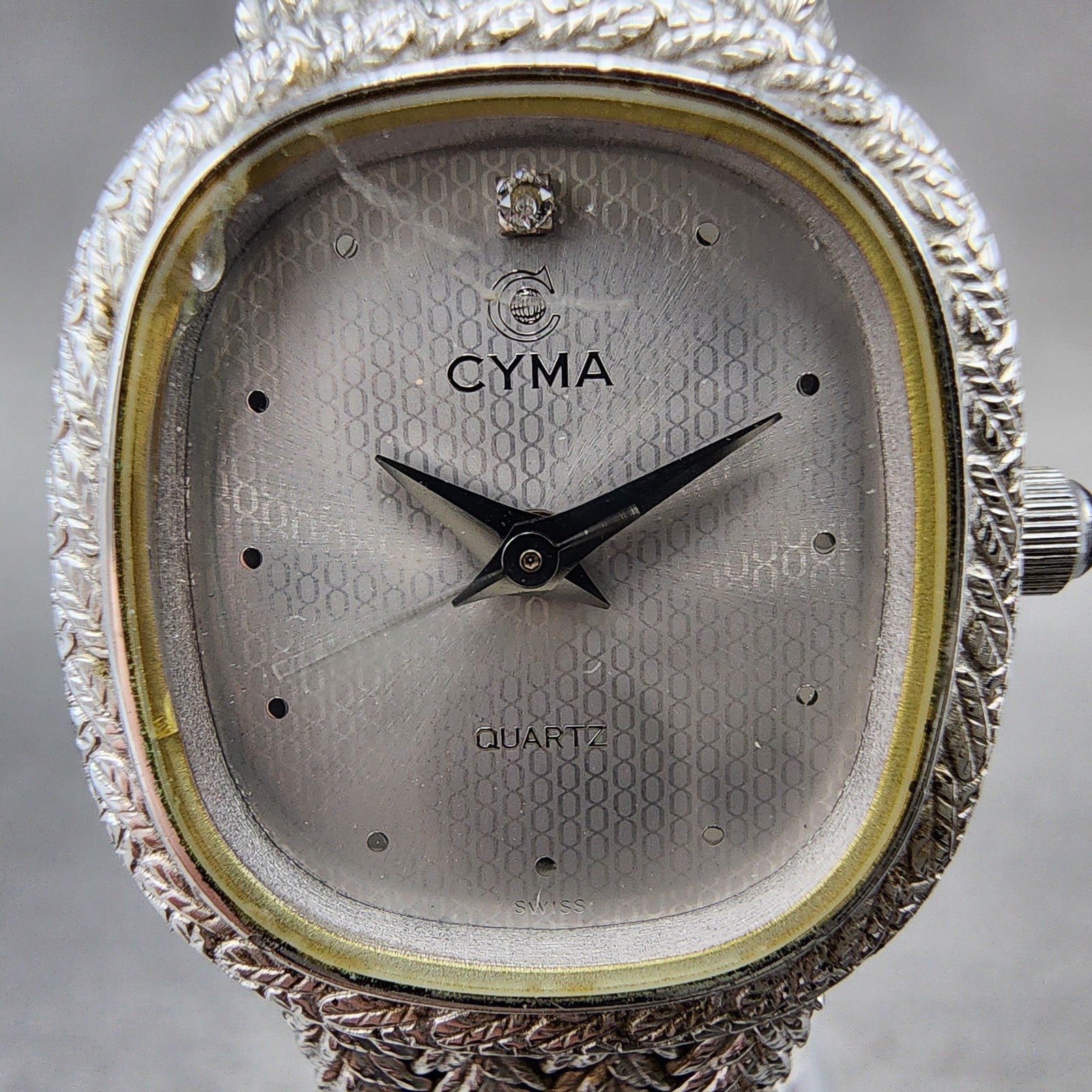 Cyma Watch Women 21mm Silver Dial Silver Tone Rectangle 706 New Battery ABC1231