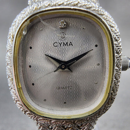 Cyma Watch Women 21mm Silver Dial Silver Tone Rectangle 706 New Battery ABC1231