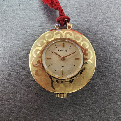 Seiko Pendent Watch Women 26mm Champagne Dial Gold Tone Round Manual Wind Runs0