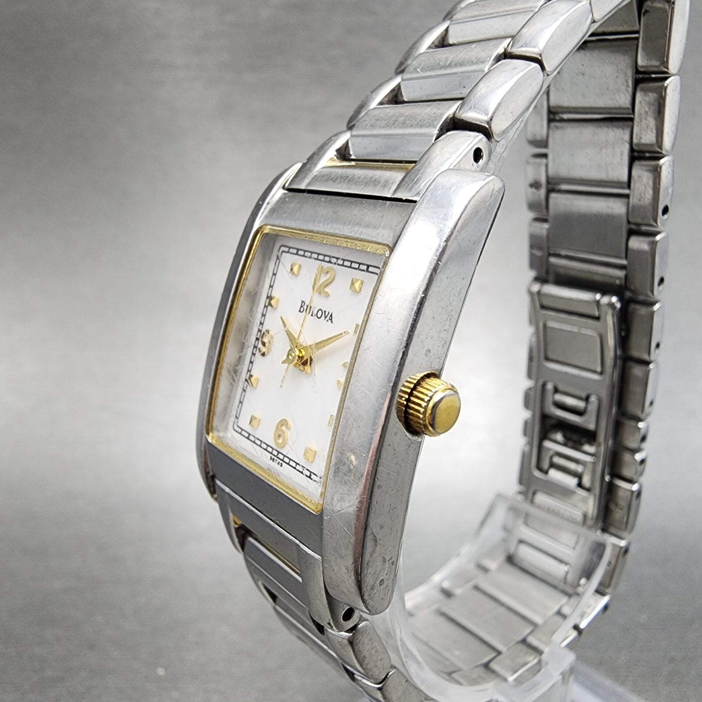Bulova Tank Watch Women 21mm White Dial Two Tone Rectangle 98T49 New Battery