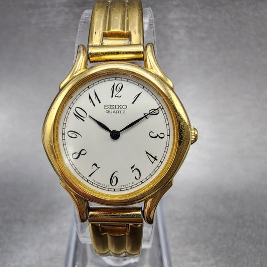 Seiko Watch Women 23mm White Dial Two Tone Round 23206170 New Battery VTG0