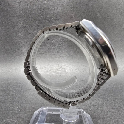 Seiko 5 Automatic Watch Men 38mm Silver Dial Silver Tone Daydate 7009-876A PARTS7