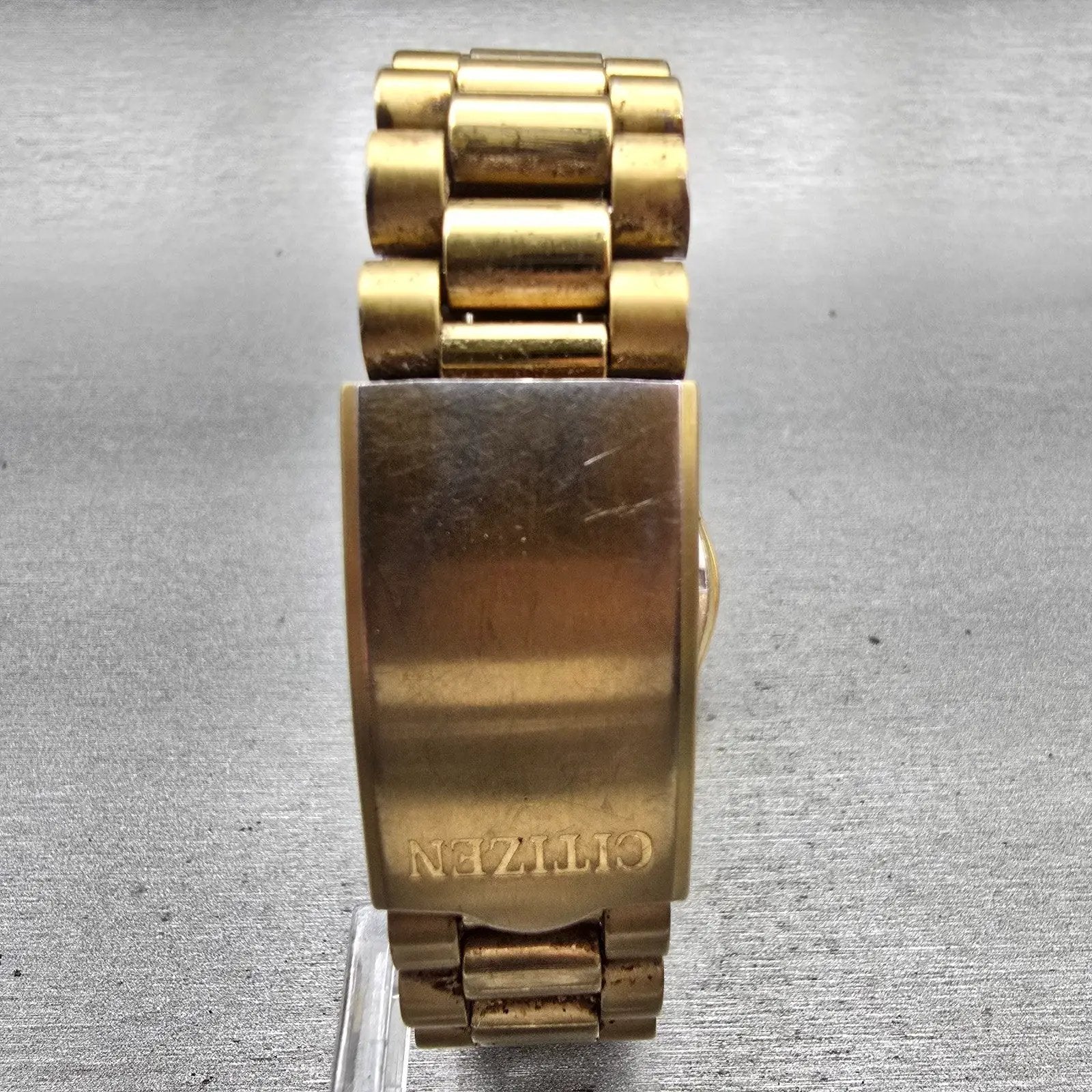 Citizen CQ Watch Men 35mm Black Dial Gold Tone Daydate 6100-S18591 New Battery7