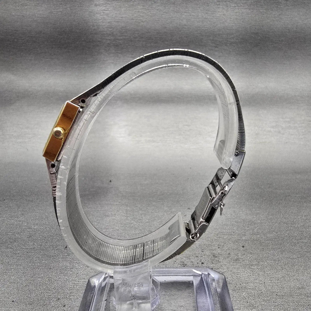 Seiko Watch Women 13mm Silver Dial Two Tone Rectangle 1E20-5109 New Battery VTG6