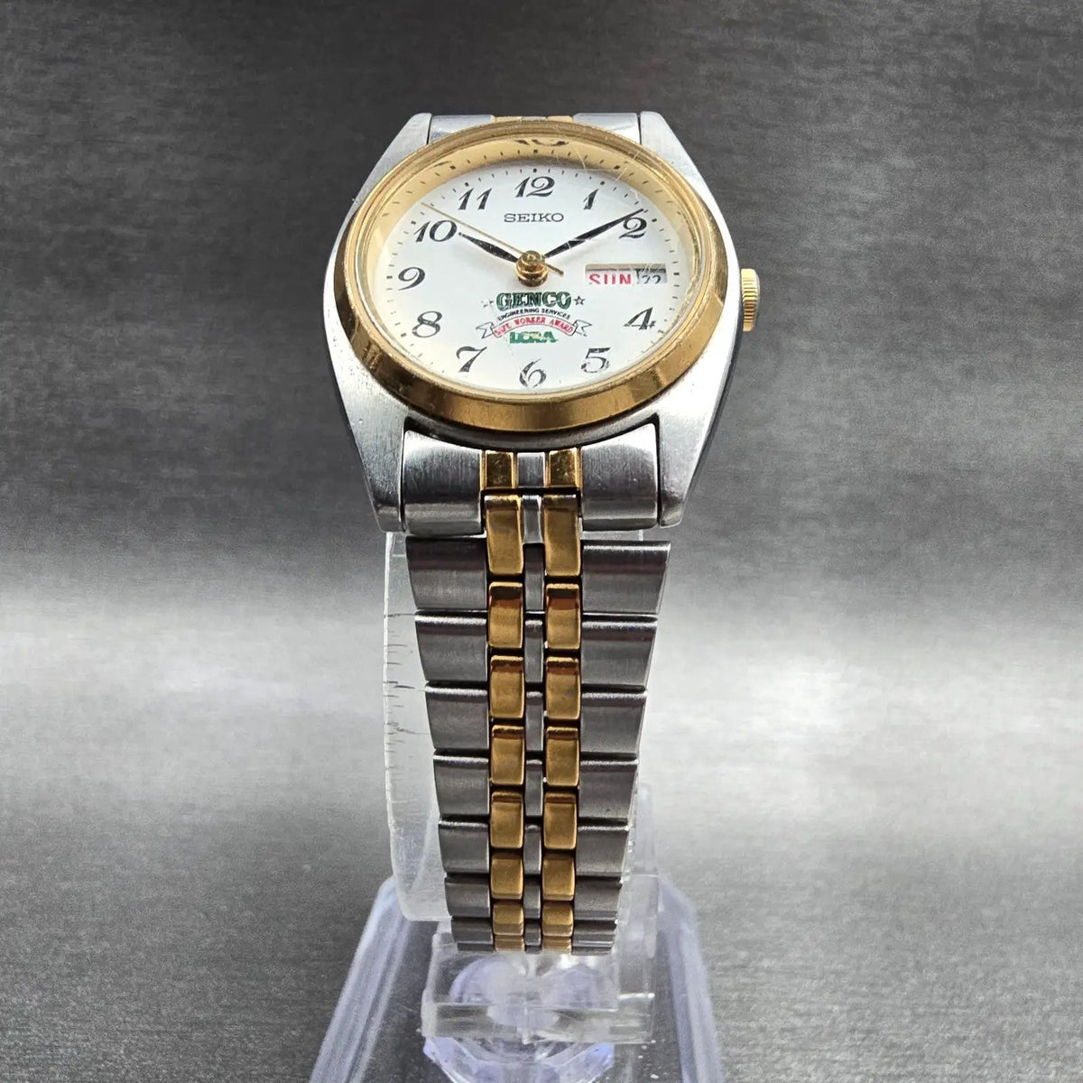 Seiko Watch Women 24mm White Dial Two Tone Daydate Round 7N83-0011 New Battery 55