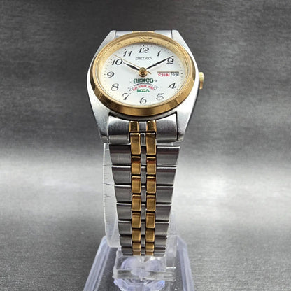 Seiko Watch Women 24mm White Dial Two Tone Daydate Round 7N83-0011 New Battery 55