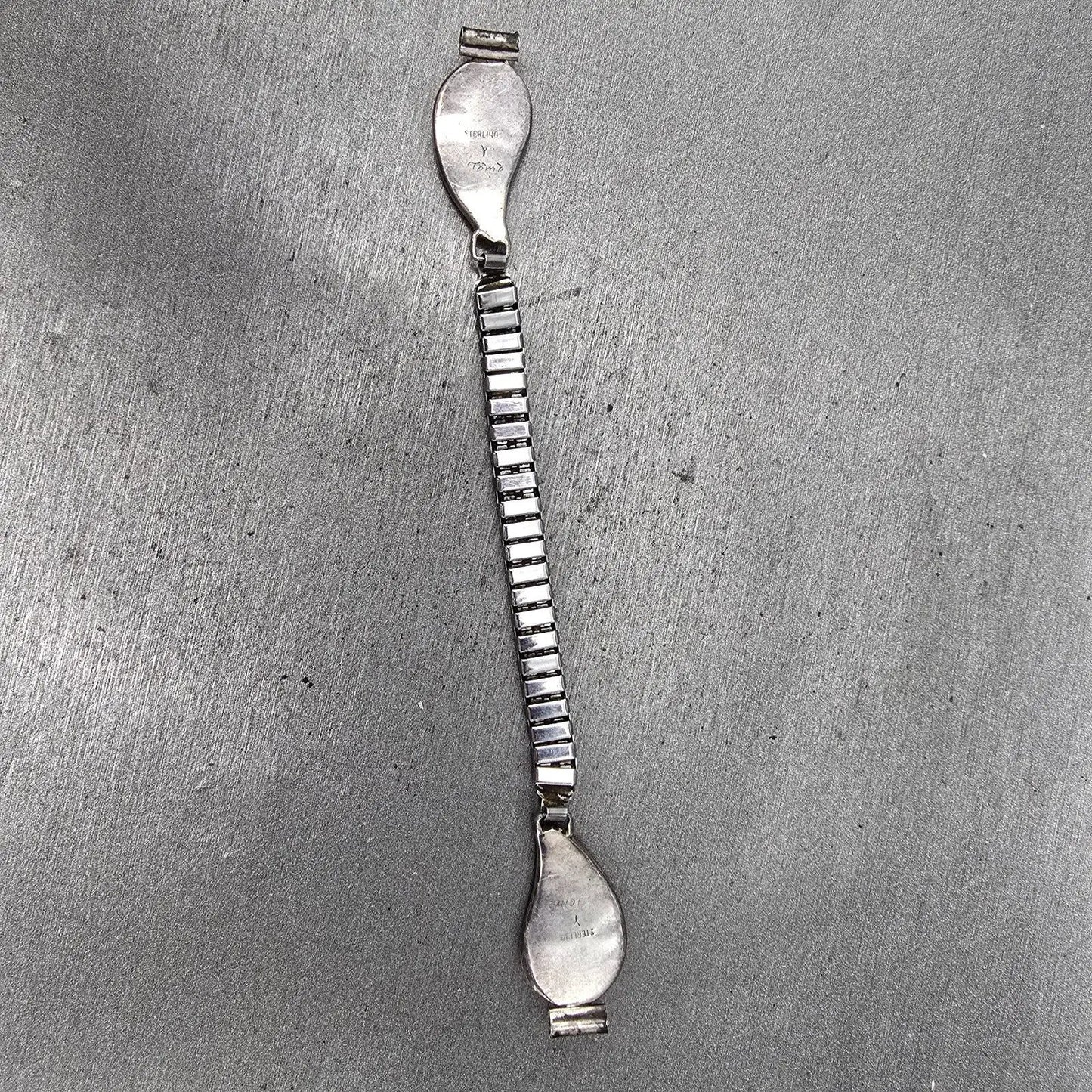Navajo Sterling Silver Watch Band Tips 9mm Mother Of Pearl Leaf Design Vintage7