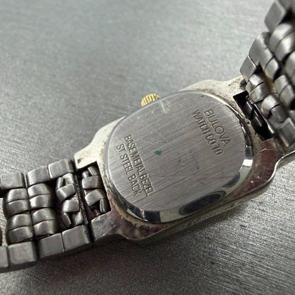 Bulova Tank Watch Women 17mm Black Dial Two Tone Rectangle 90H01T New Battery9