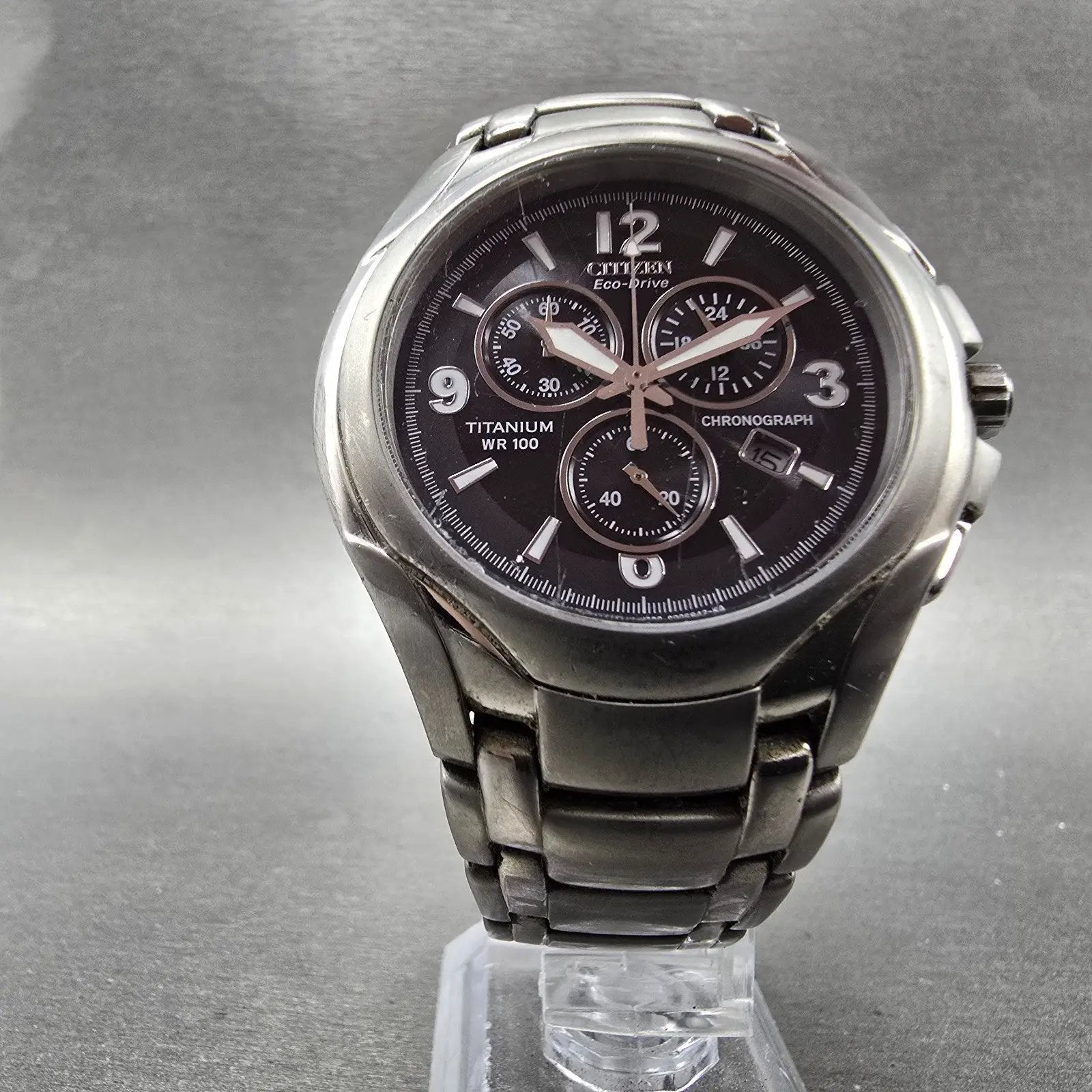 Citizen Eco-Drive Chronograph Watch Men 43mm Black Dial Titanium Date Round5
