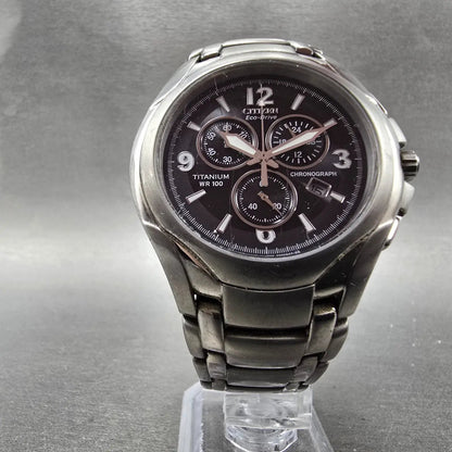 Citizen Eco-Drive Chronograph Watch Men 43mm Black Dial Titanium Date Round5