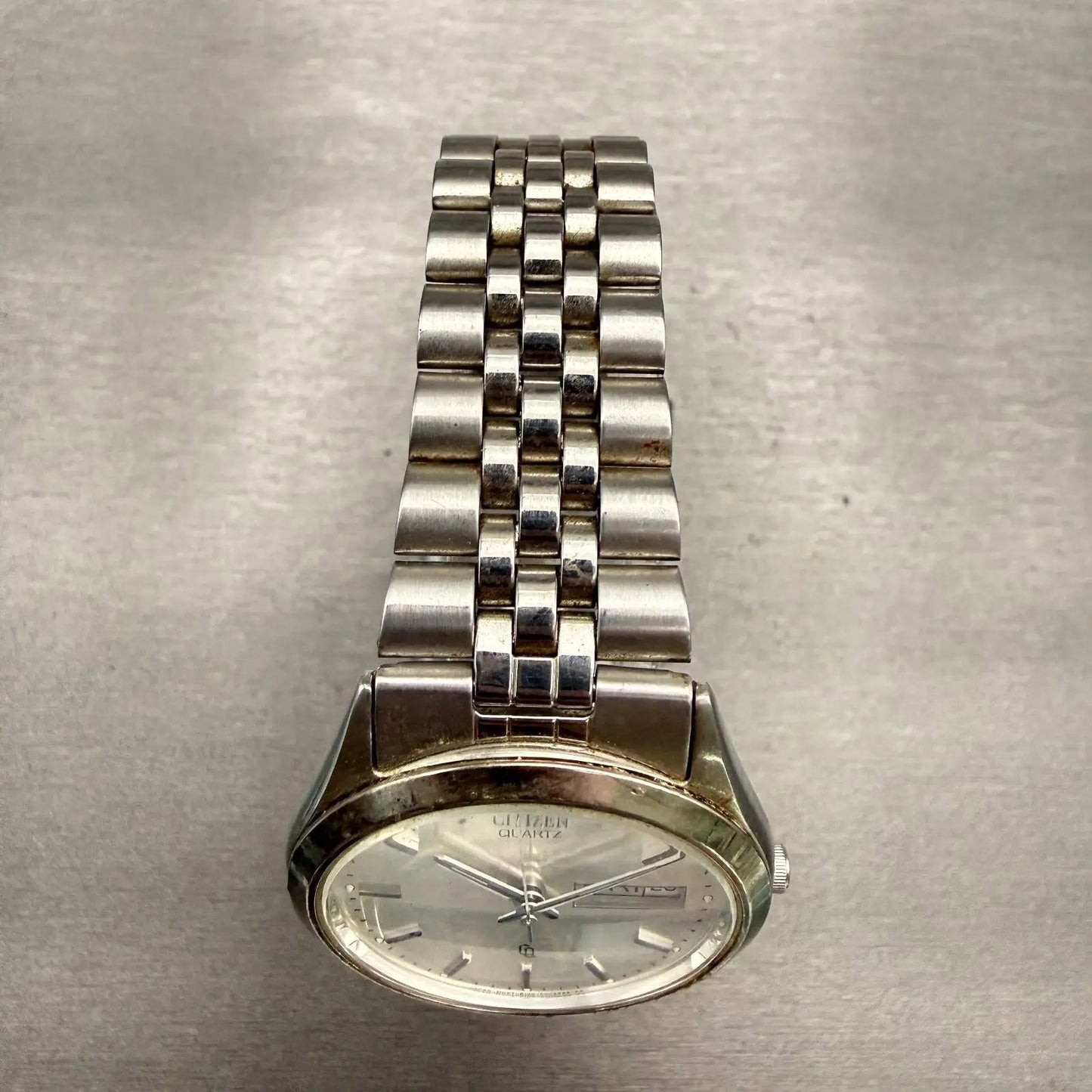 Citizen CQ Watch Men 35mm Silver Dial Silver Daydate Round 8100-S96389 New Batt4