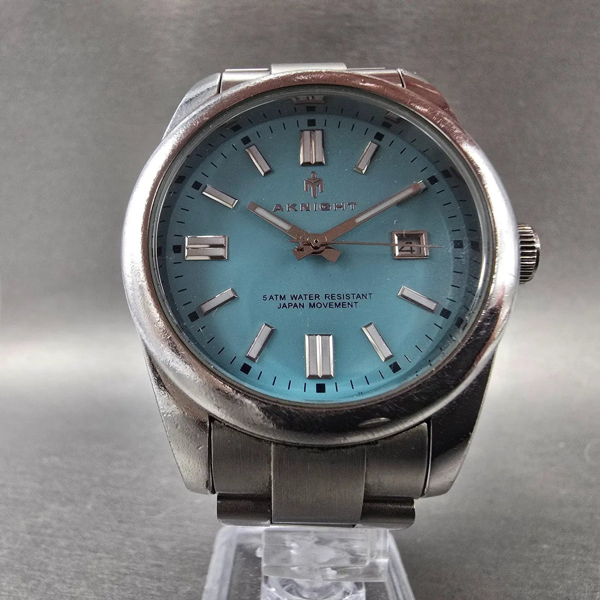 Aknight Watch Men 39mm Blue Dial Silver Tone Date Round AK-2113G New Battery5