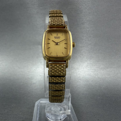Seiko Watch Women 17mm Champagne Dial Gold Tone Rectangle 2y005b49 New Battery5