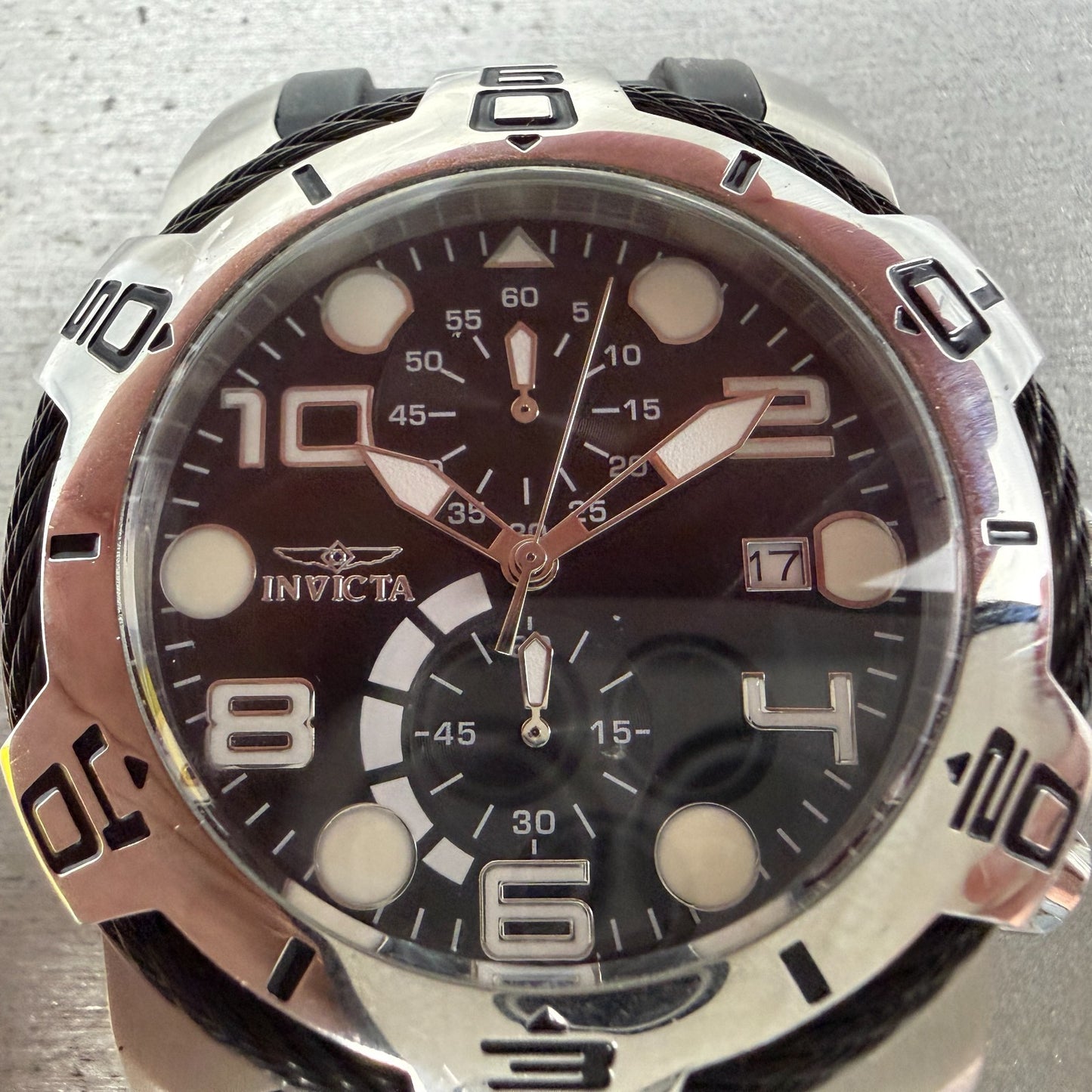 Invicta Bolt Chronograph Watch Men 50mm Black Dial Steel Date 24215 New Battery1