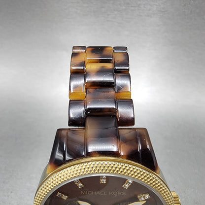 Michael Kors Jet Set Watch Women 37mm Brown MOP Dial Tortoise MK5038 New Batt4