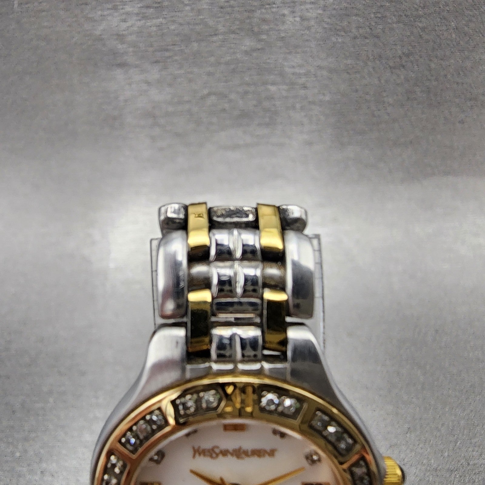 Yves Saint Laurent Watch Women 25mm MOP Dial Two Tone Diamond Bezel New Battery4