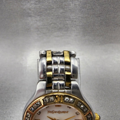 Yves Saint Laurent Watch Women 25mm MOP Dial Two Tone Diamond Bezel New Battery4