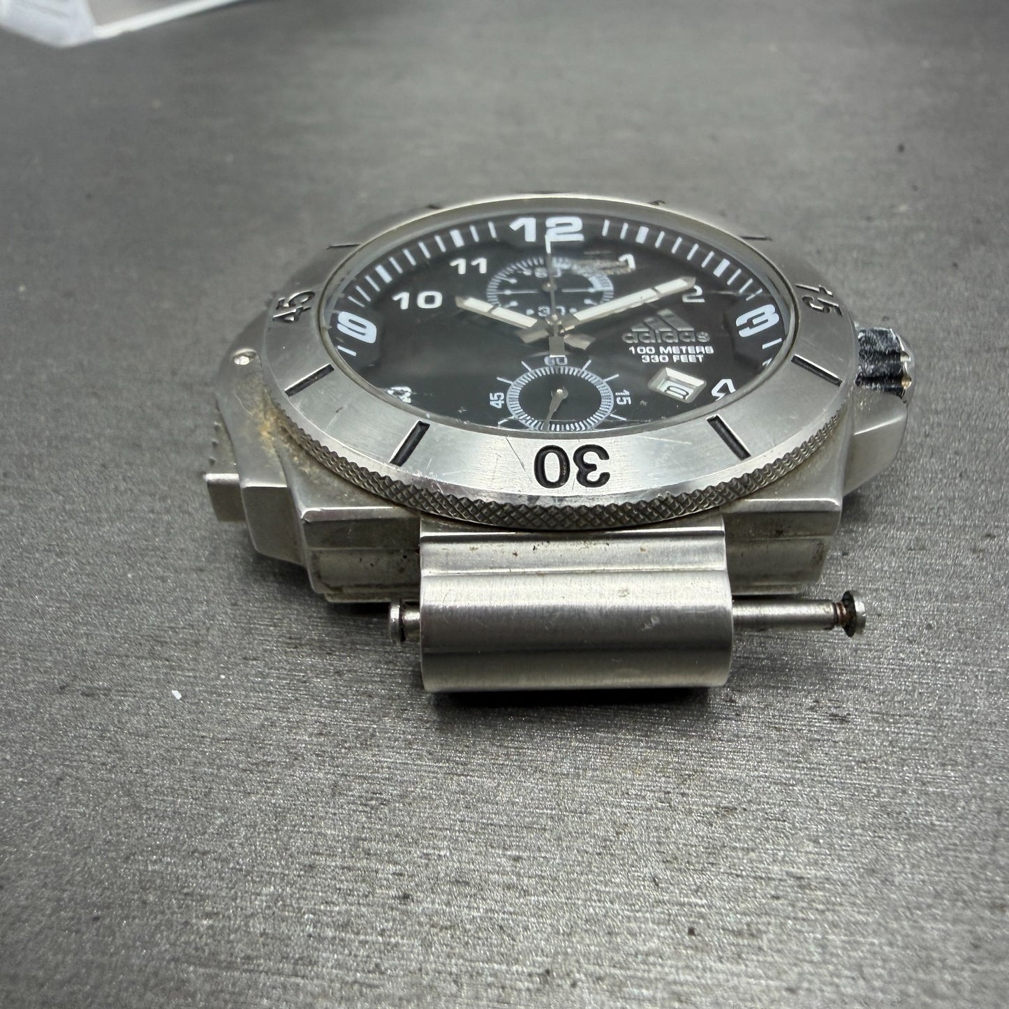 Adidas Chronograph Watch Men 51mm Black Dial Steel Date Round New Batt ADP17862