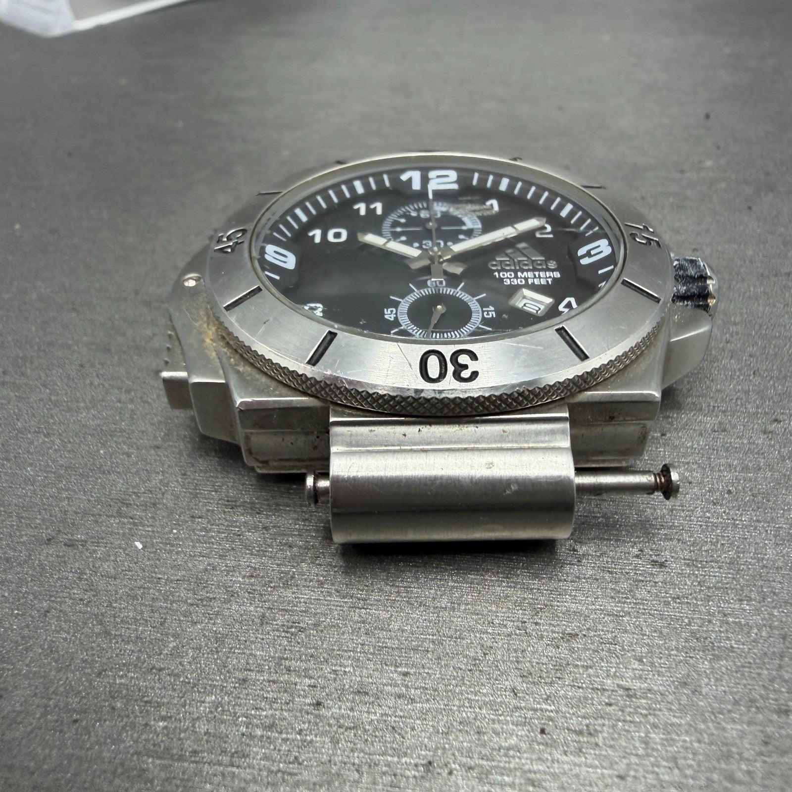 Adidas Chronograph Watch Men 51mm Black Dial Steel Date Round New Batt ADP17862