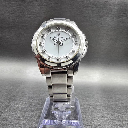 Bulova Watch Women 32mm MOP Dial Silver Tone Diamond Markers 96P144 New Battery5
