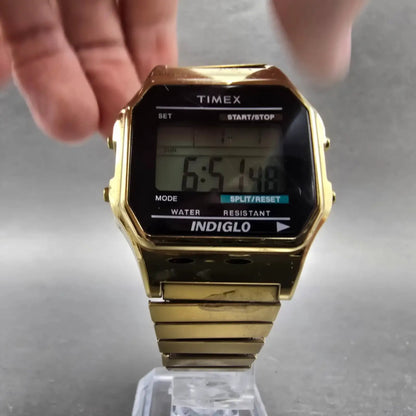 Timex Watch Men 35mm Gold Tone Digital Alarm Chronograph T78677 New Battery UHJ5