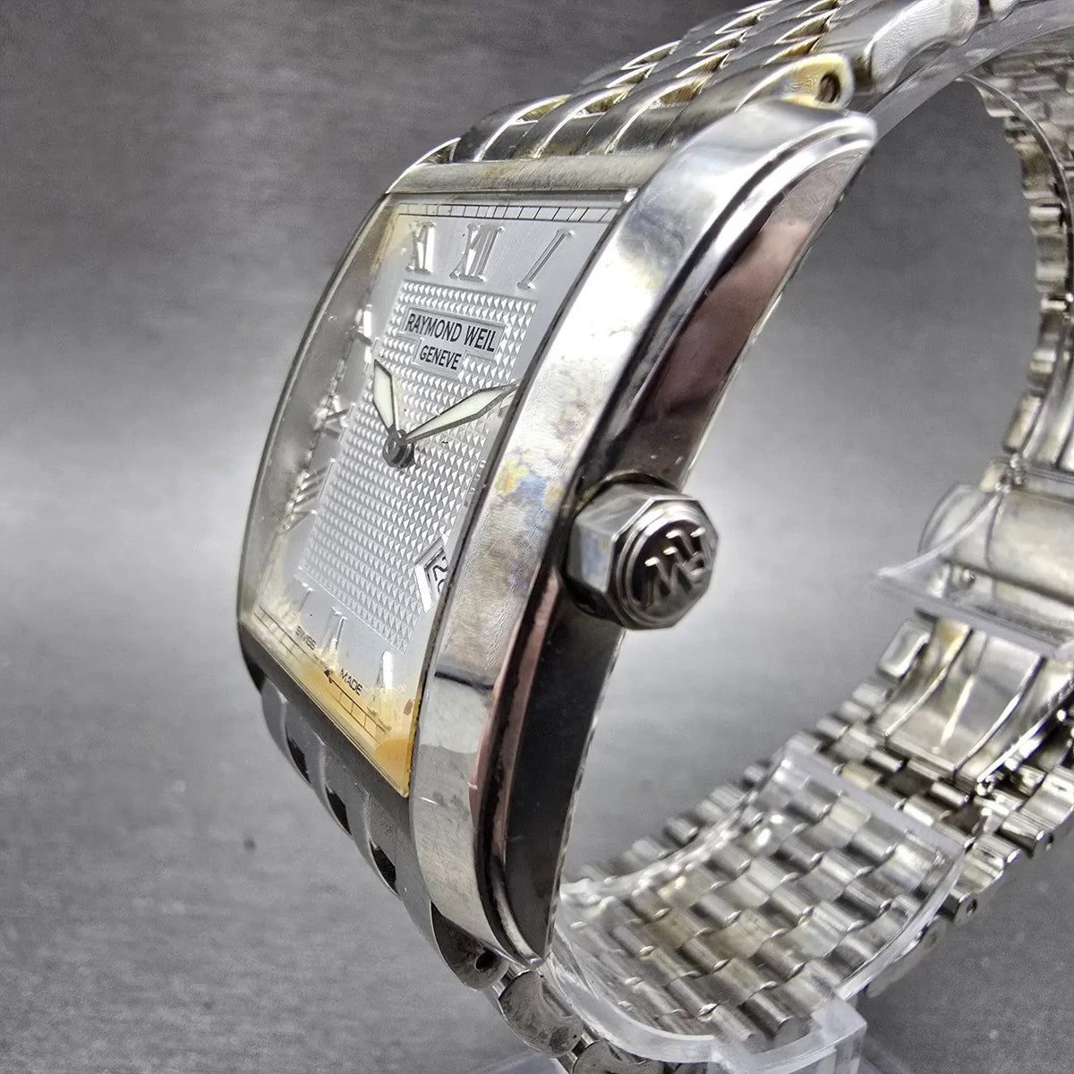 Raymond Weil Don Giovonni Tank Watch Men 30mm Silver Dial Steel Date 9975 NewBat2