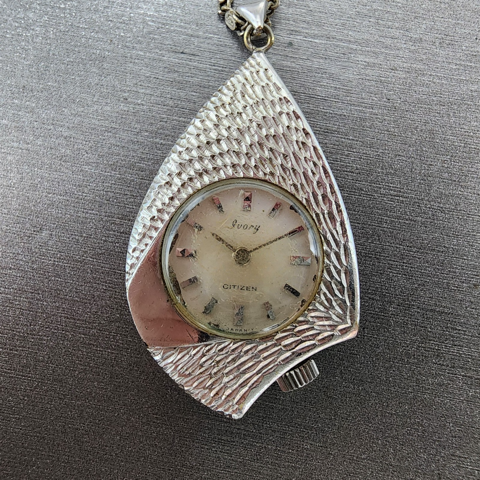 Citizen Ivory Pendent Watch Women White Dial Silver Tone Asymmetrical Manual Run0