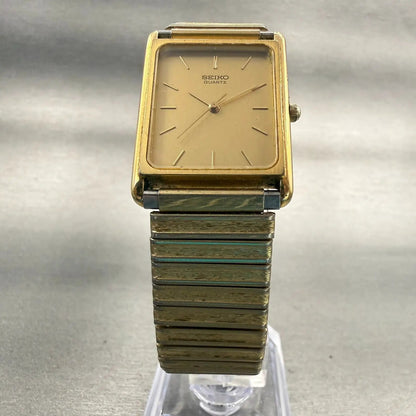 Seiko Watch Men 25mm Gold Dial Gold Tone Rectangle 9021-5009 New Battery Vintage5