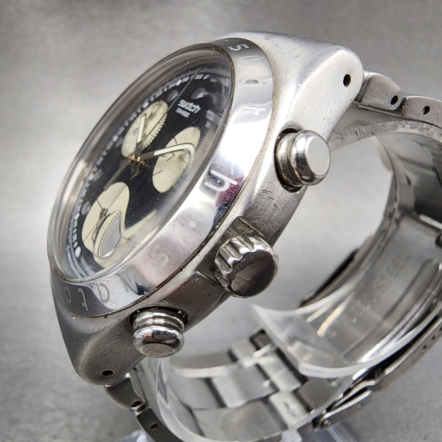 Swatch Irony Chrono Wisdom Watch Men 40mm Black Dial Steel Date Round New Batt2
