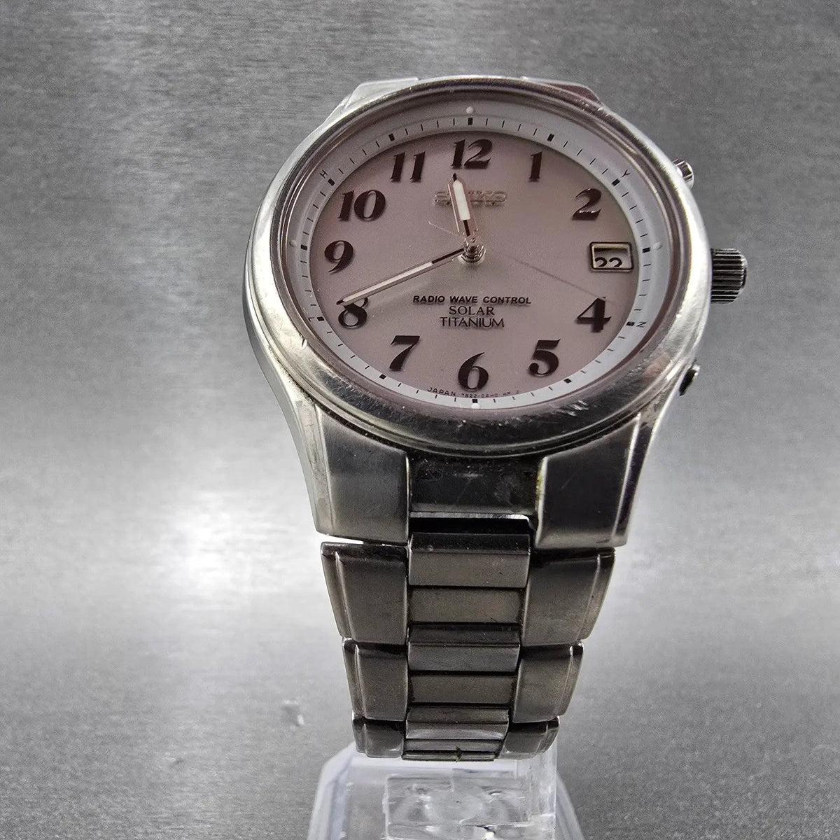 Seiko Solar Atomic Watch Men 38mm Silver Dial Titanium Atomic Date 7B22 PARTS!!6