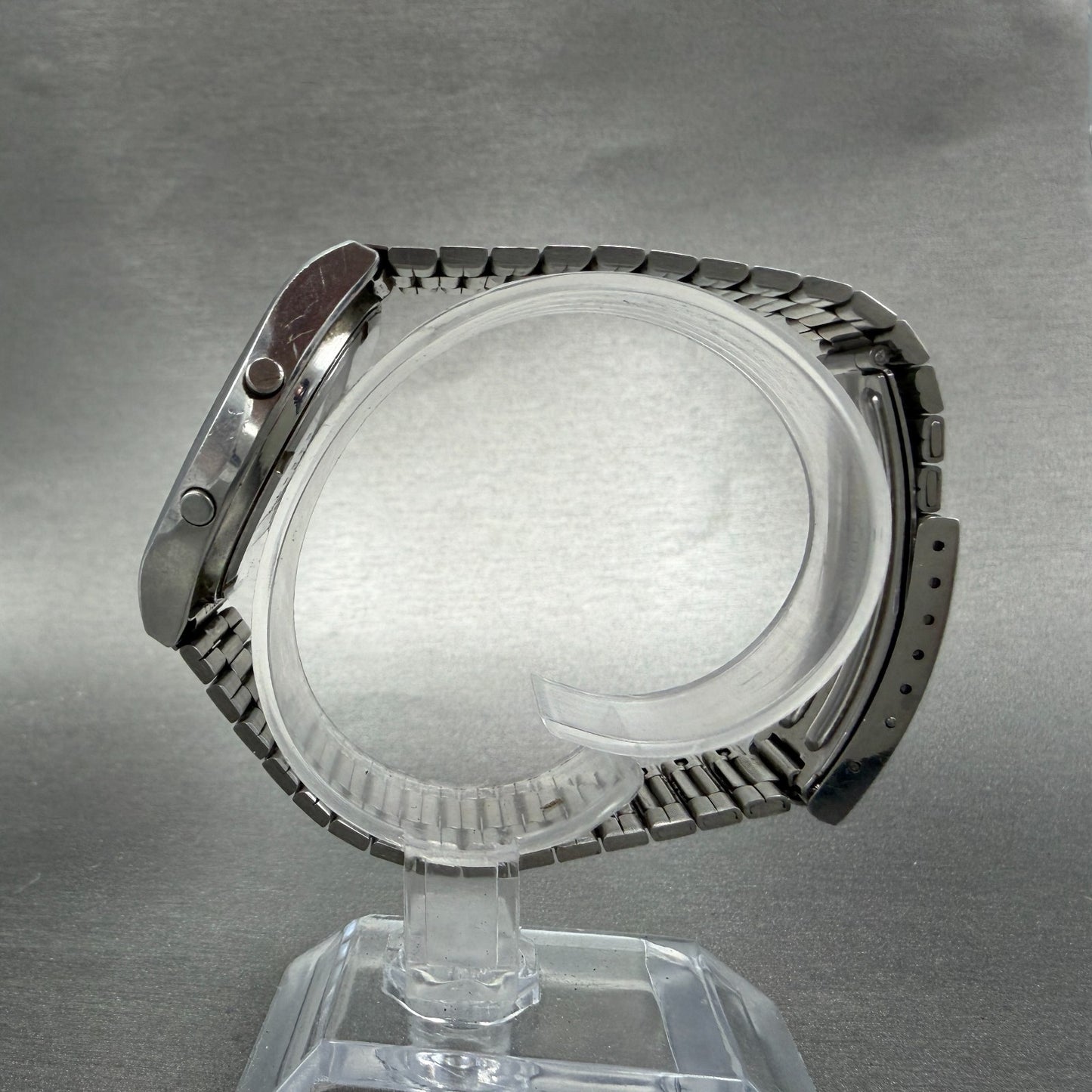 Casio 54QS-25 Watch Men 35mm Digital Silver Tone Round Daydate VTG PARTS7